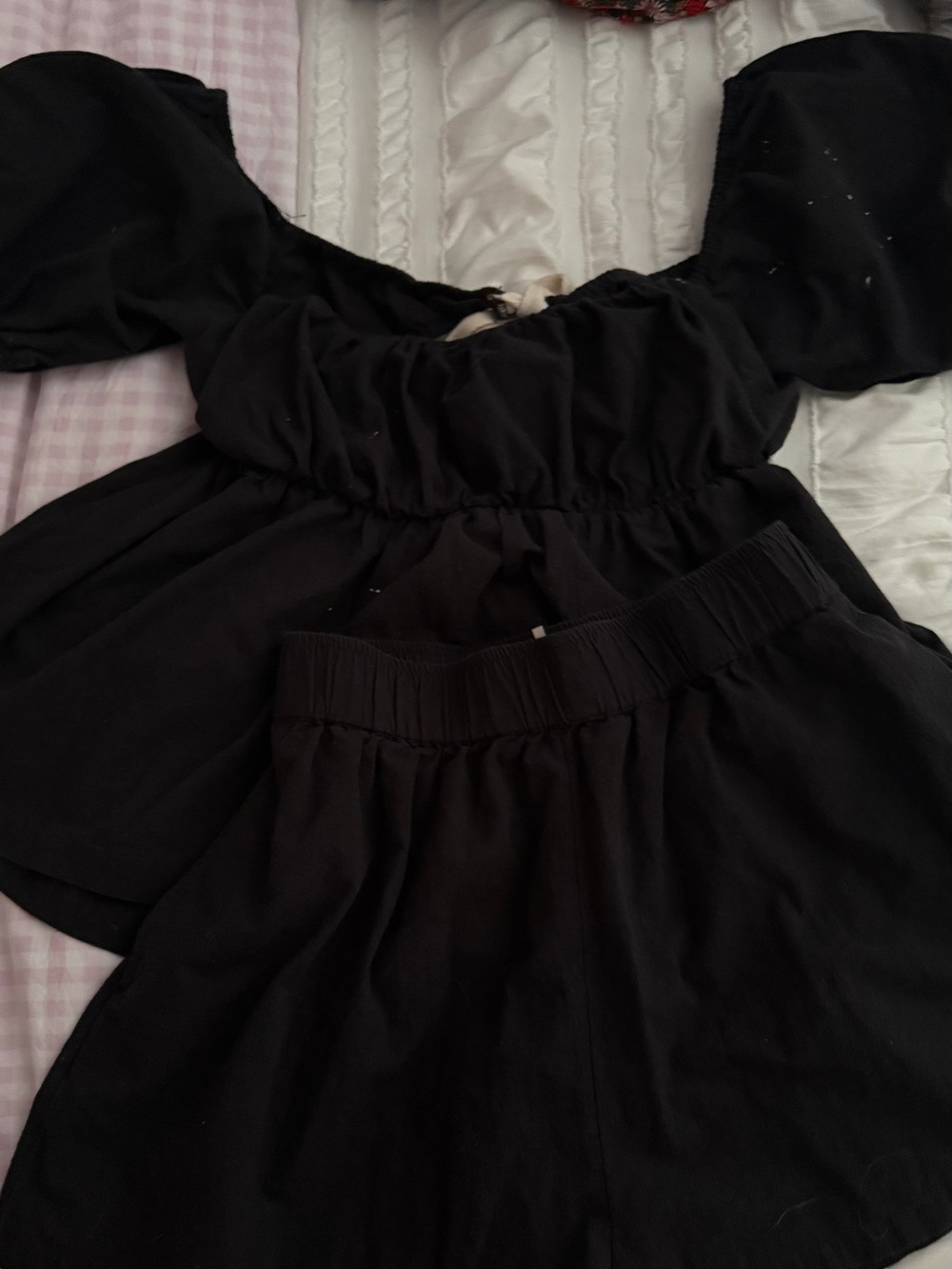 Free People Black Puff Sleeve/tie back Two-Piece Set